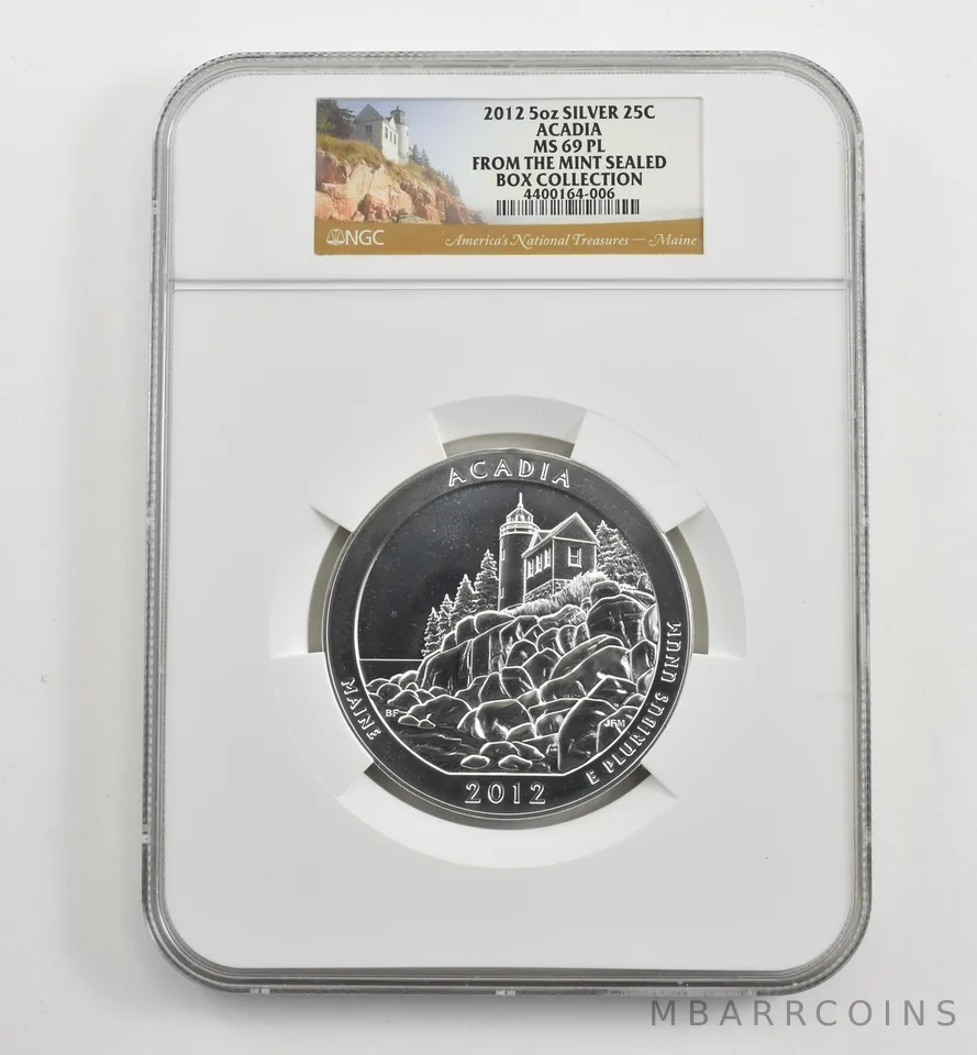 2012 5 Oz Silver Quarter America The Beautiful Acadia MS69 PL NGC *1638