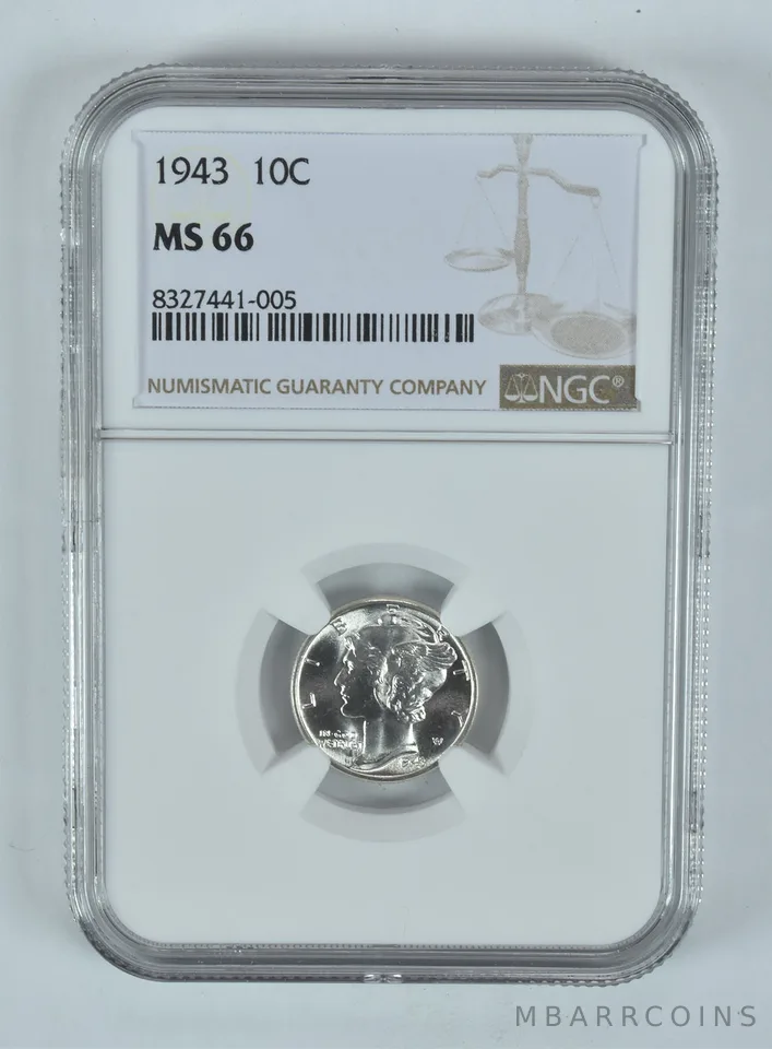 1943 Mercury Dime MS66 NGC Brown Label