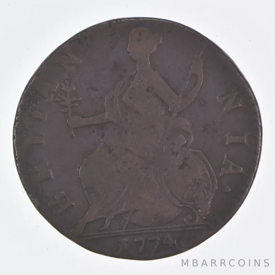 Better Date - 1774 Great Britain ½ Penny World Coin *496