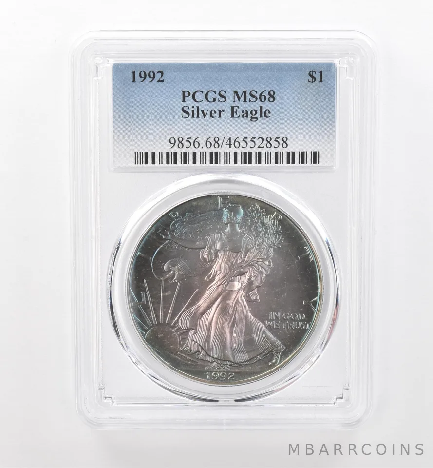 1992 American Silver Eagle MS68 PCGS Beautiful Tone *1761