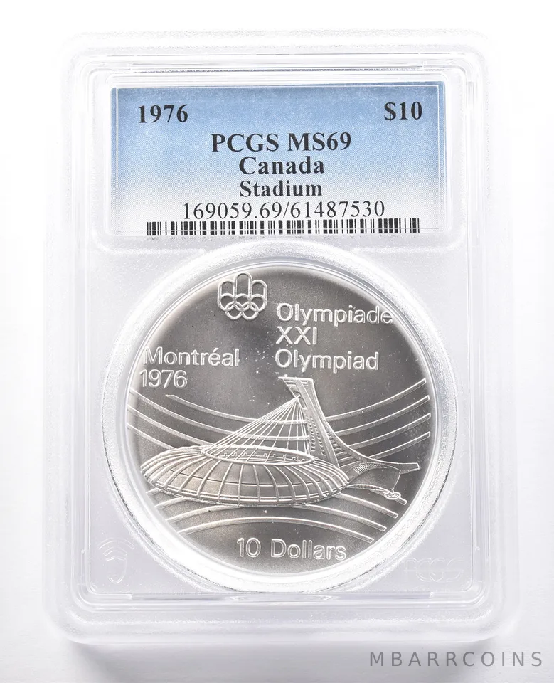 1976 Canada 10 Dollars Silver Montreal Olympics Stadium MS69 PCGS