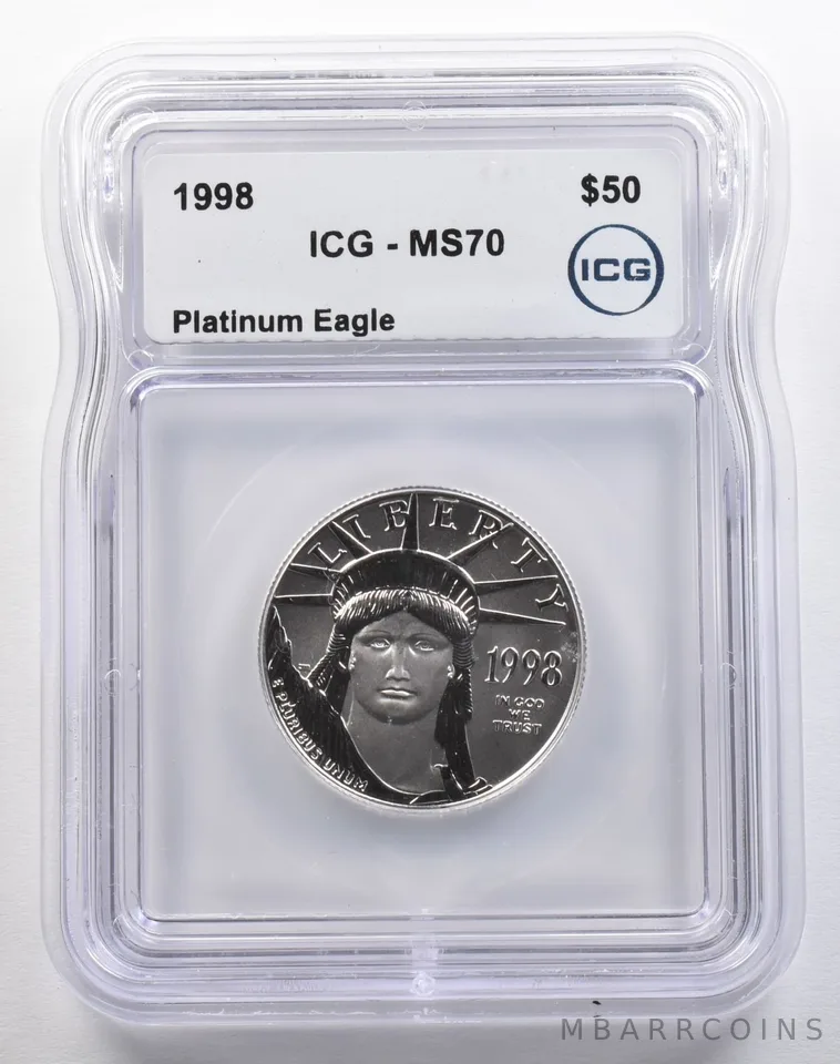 1998 $50 American Platinum Eagle 1/2 Oz MS70 ICG