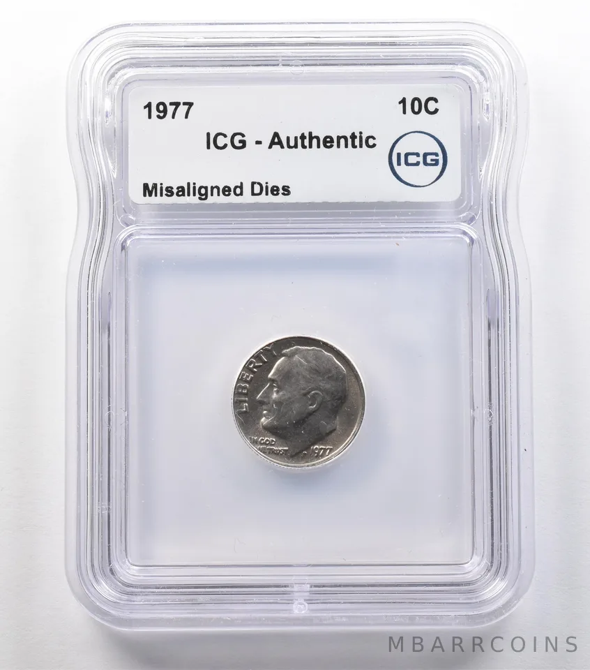 1977 Roosevelt Dime Mint Error Misaligned Dies Authentic ICG *2432