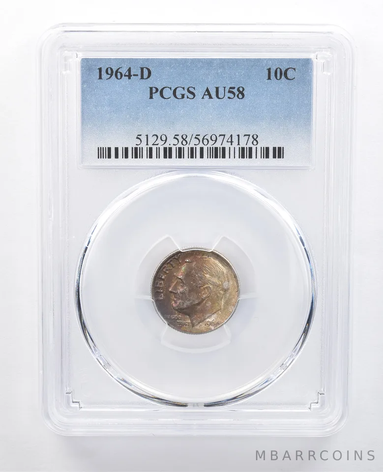 1964-D Roosevelt Dime AU58 PCGS Beautiful Tone *7693