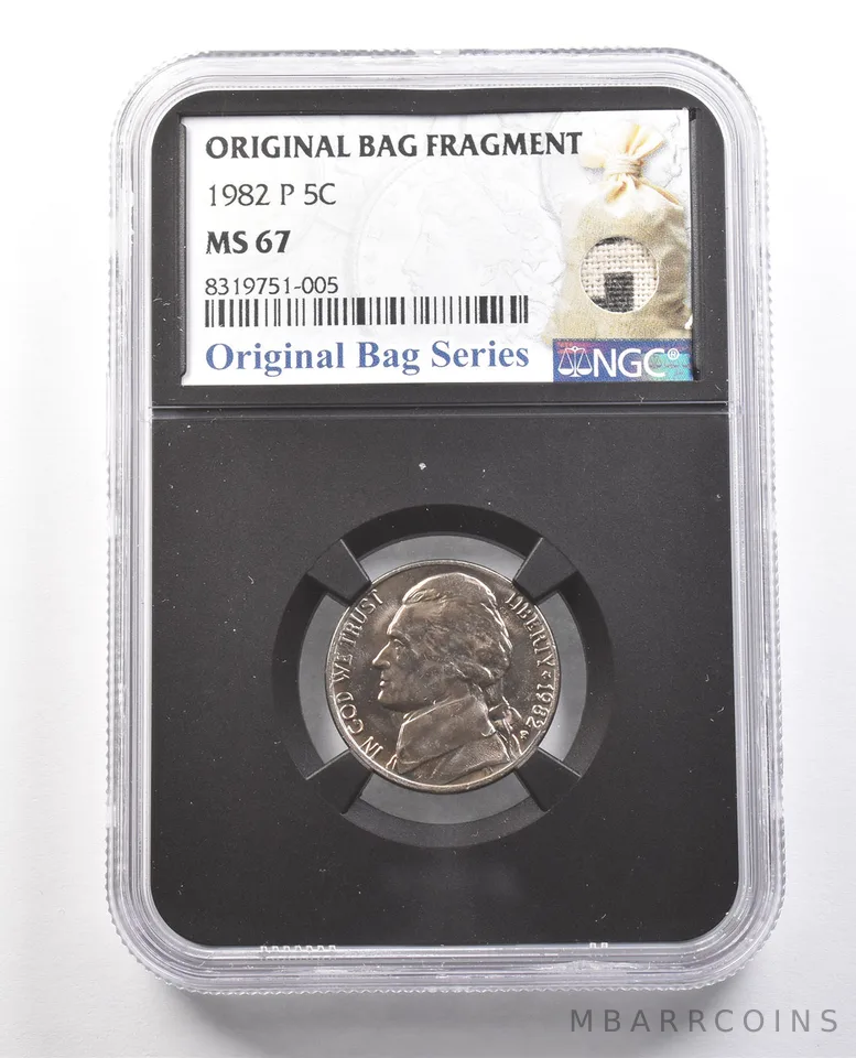 1982-P Jefferson Nickel Original Bag Fragment MS67 NGC *6119