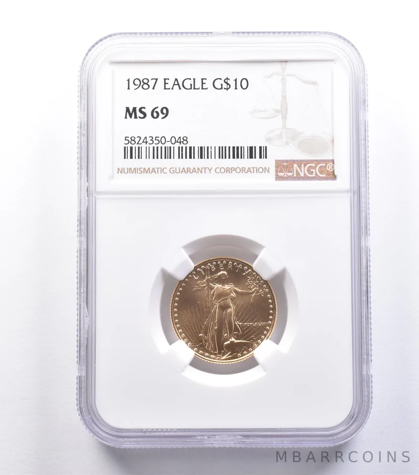 1987 $10 American Gold Eagle 1/4 Oz Gold MS69 NGC *8804