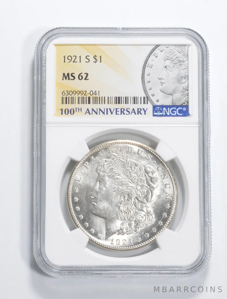 1921-S Morgan Silver Dollar MS62 NGC 100th 2021 San Francisco