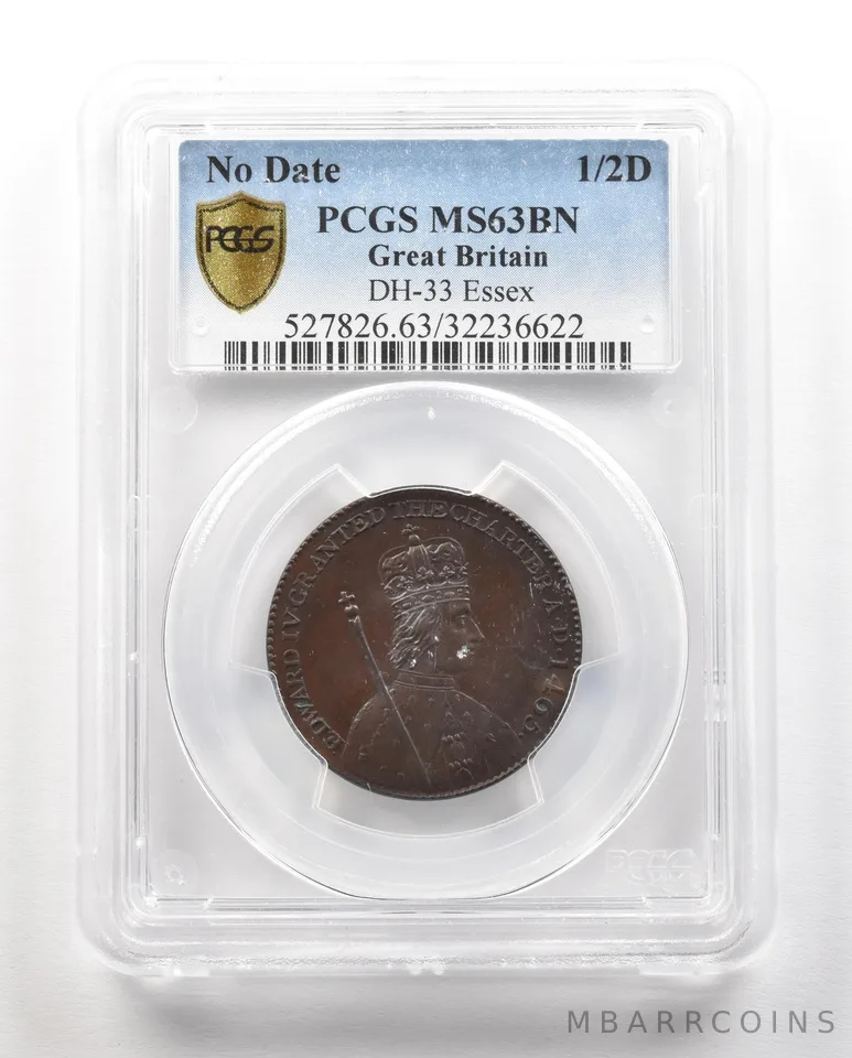 ND Great Britain 1/2 Penny DH-33 Essex MS63 BN PCGS *4833