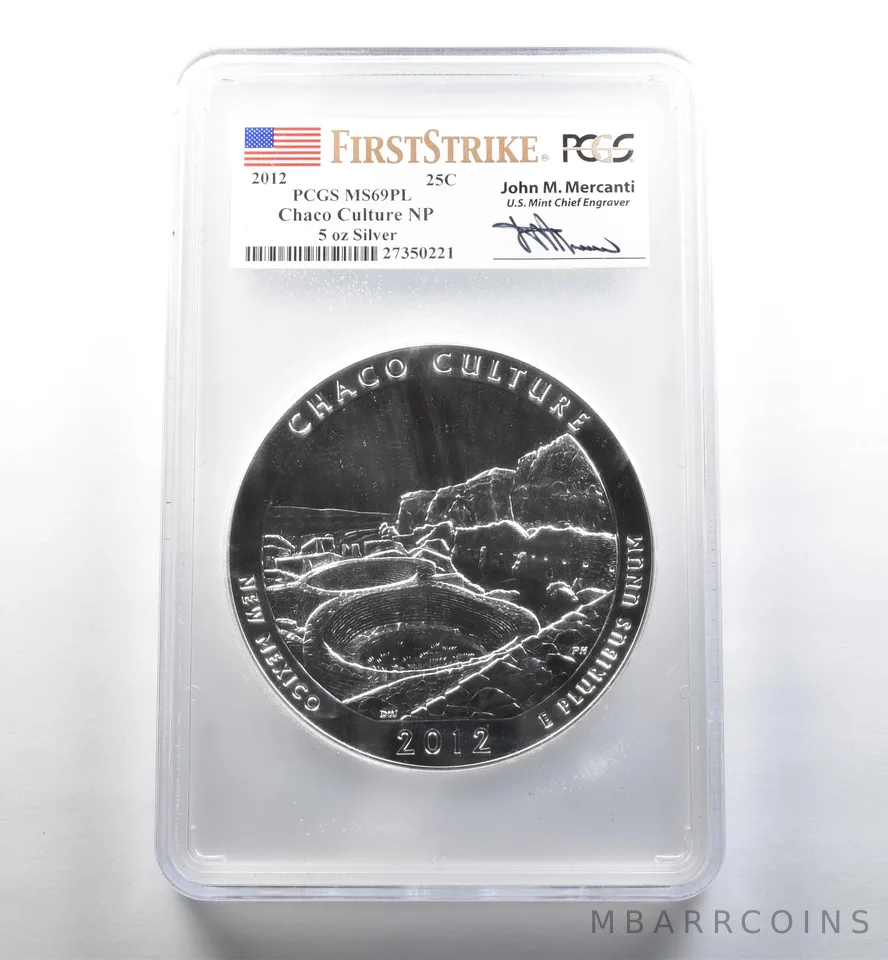 2012 5 Oz Silver ATB Quarter Chaco Culture Mercanti FS MS69 PL PCGS *3558