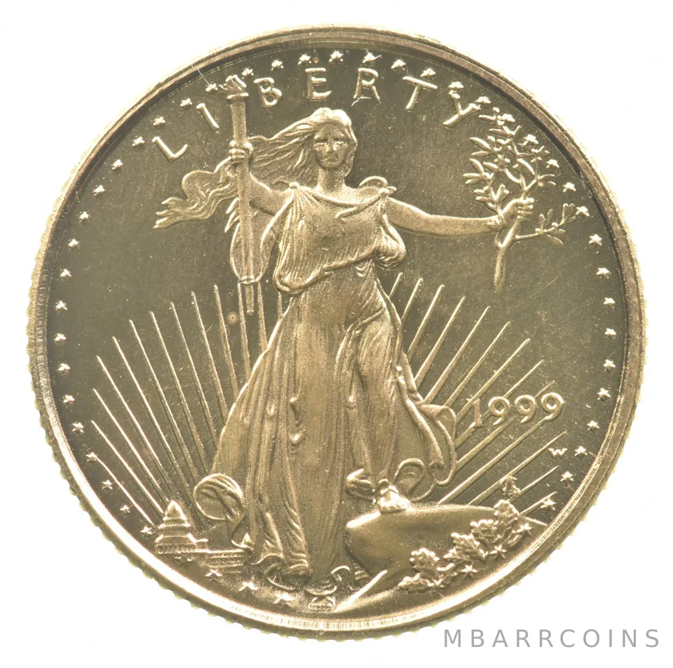 1999-W $5 Burnished Gold Eagle 1/10 Oz Gold * Unfinished Die Error *