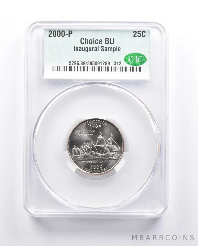 Choice BU 2000-P Washington State Quarter Virginia Inaugural Sample CAC a6690