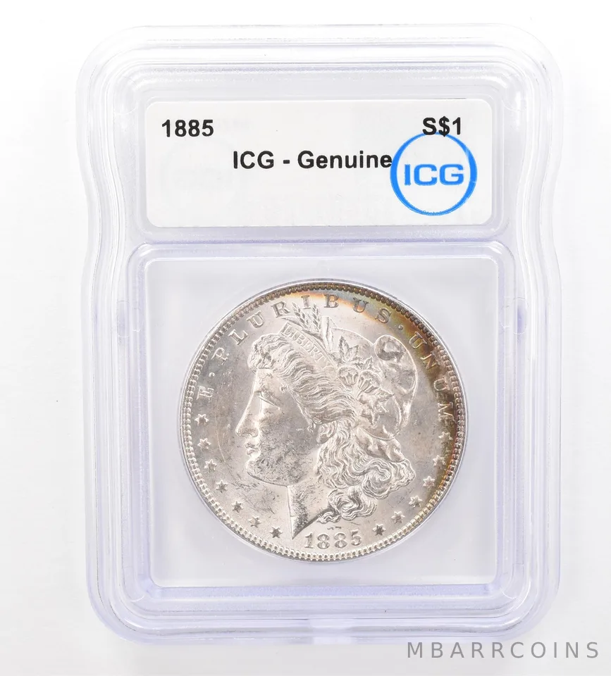 1885 Morgan Silver Dollar Genuine ICG Peripheral Tone *7372