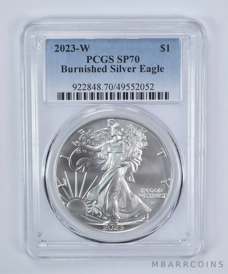 2023-W Burnished Silver Eagle SP70 PCGS Blue Label
