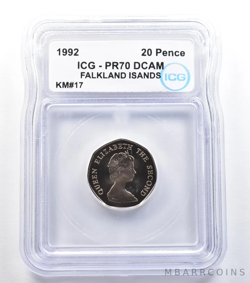 1992 Falkland Islands 20 Pence KM#17 PR70 DCAM ICG *7993