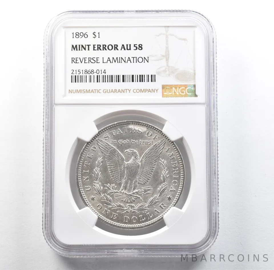 1896 Morgan Silver Dollar Mint Error Reverse Lamination AU58 NGC *3165