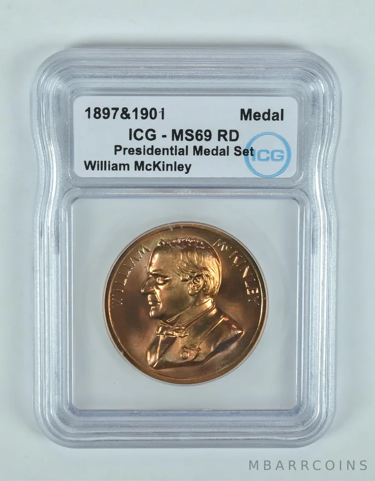 (1897 & 1901) Presidential Medal Set William McKinley MS69 RD ICG