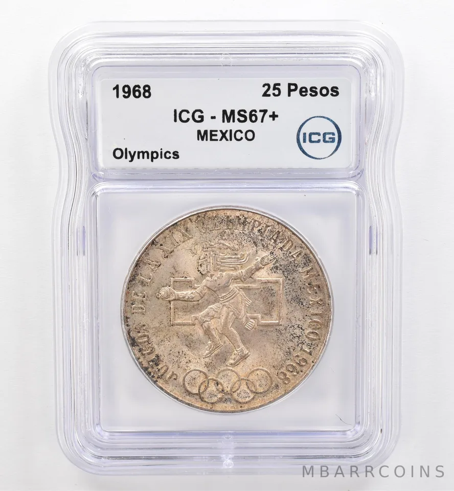1968 Mo Mexico 25 Pesos Olympics MS67+ ICG Beautiful Tone *9502