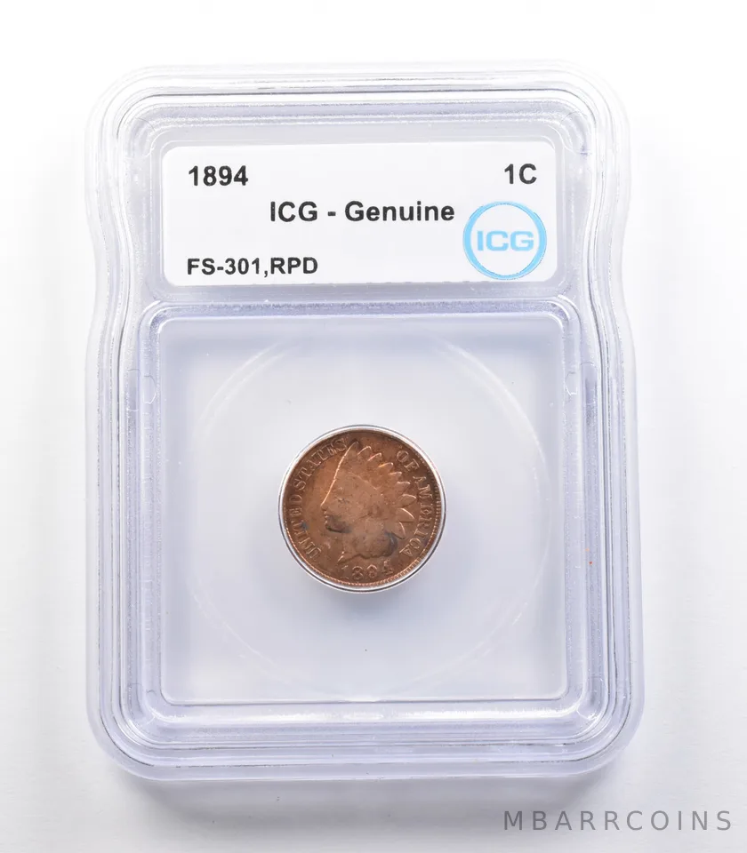 1894/94 Indian Head Cent Mint Error FS-301 RPD Genuine ICG *2341