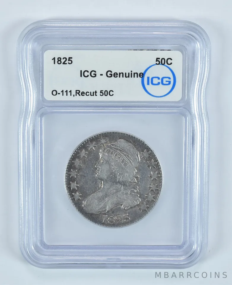 1825 Capped Bust Half Dollar O-111 Recut 50c Genuine ICG *9040