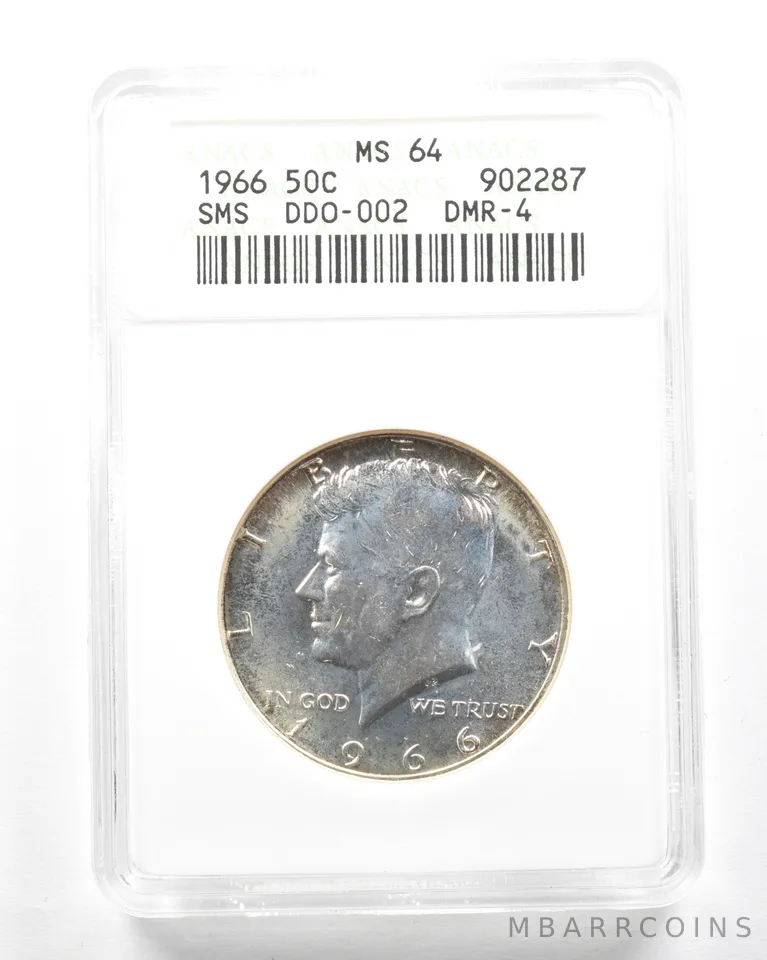 1966 Kennedy Half Dollar SMS DDO-002 DMR-4 MS64 ANACS *2036