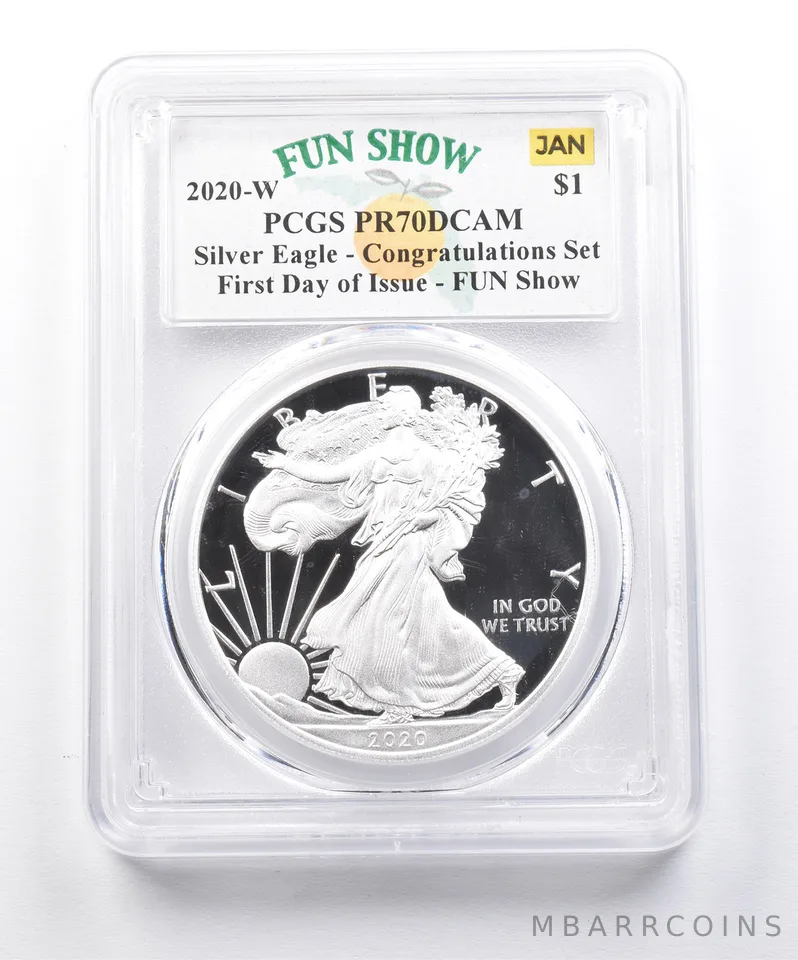 2020-W American Silver Eagle Congratulations Set FDOI FUN Show PR70 PCGS a3980