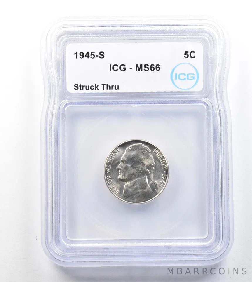 1945-S Jefferson Nickel Struck Thru MS66 ICG a1876