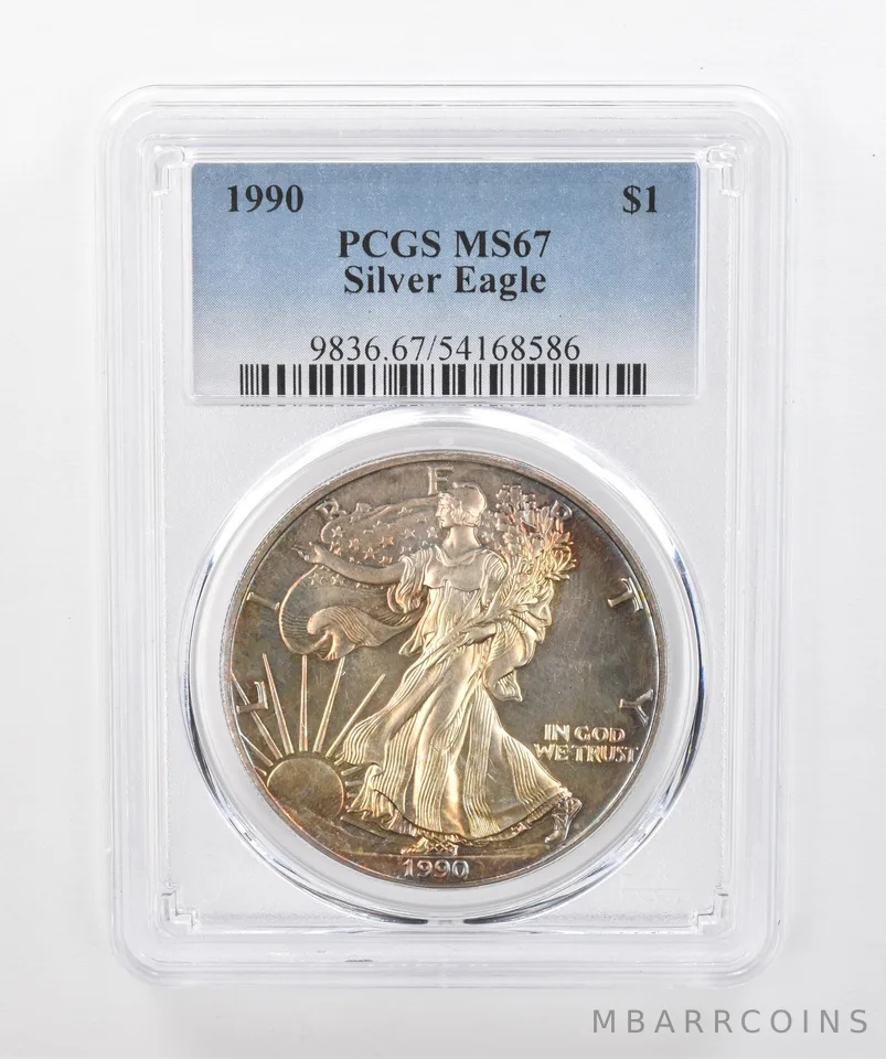 1990 American Silver Eagle MS67 PCGS Beautiful Tone *1503