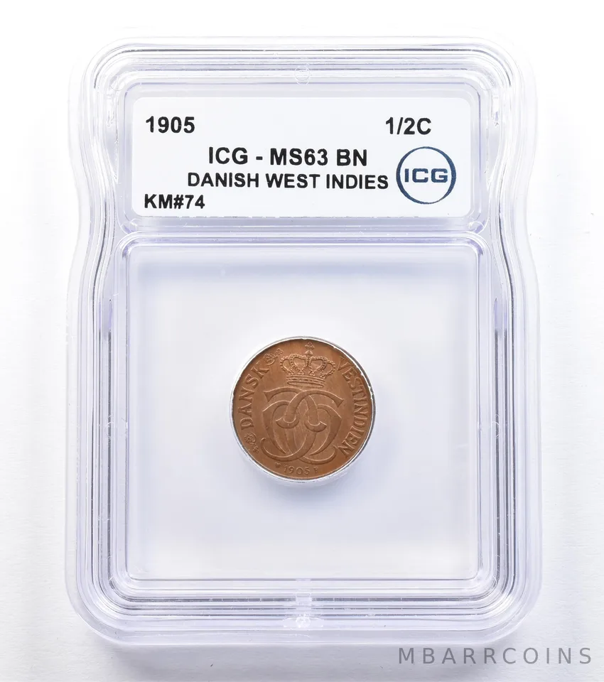 1905 Danish West Indies 1/2 Cent KM#74 MS63 BN ICG *1791