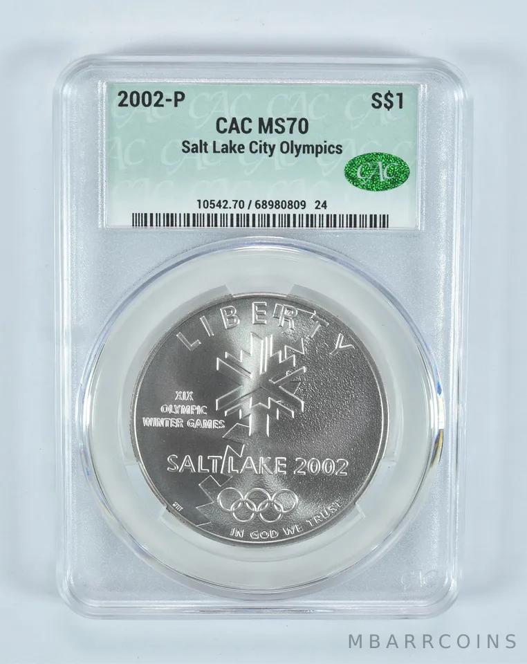 2002-P Winter Olympics Commemorative Silver Dollar MS70 CAC CACg