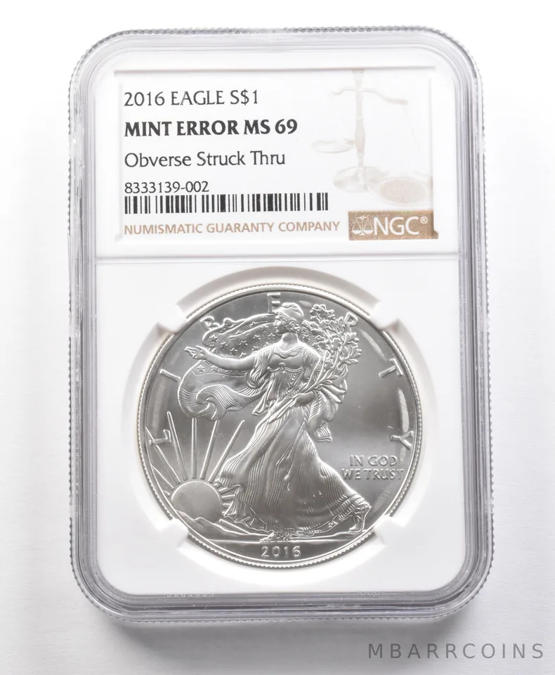 2016 American Silver Eagle Mint Error Obverse Struck Thru MS *5657