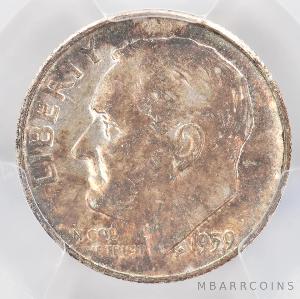 1959 Roosevelt Dime AU58 PCGS Beautiful Tone *0886