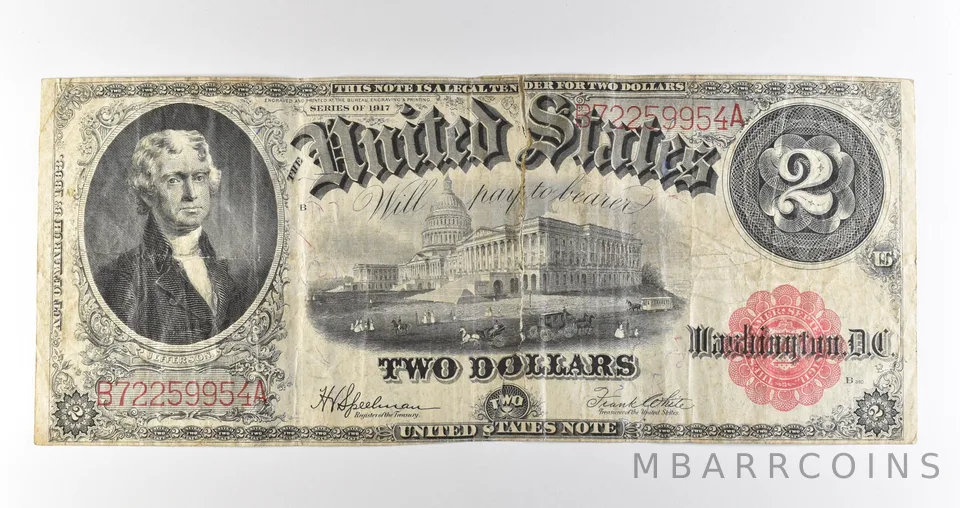 1917 $2 Legal Tender Red Seal Large Note Fr#60 *4672