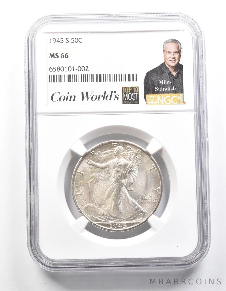 1945-S Walking Liberty Half Dollar Miles Standish MS66 NGC a1417