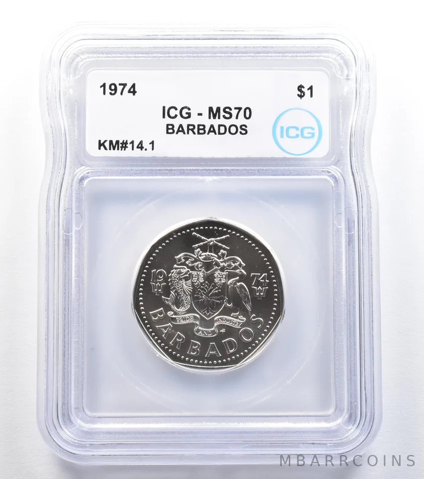 1974 Barbados 1 Dollar KM#14.1 MS70 ICG *8013