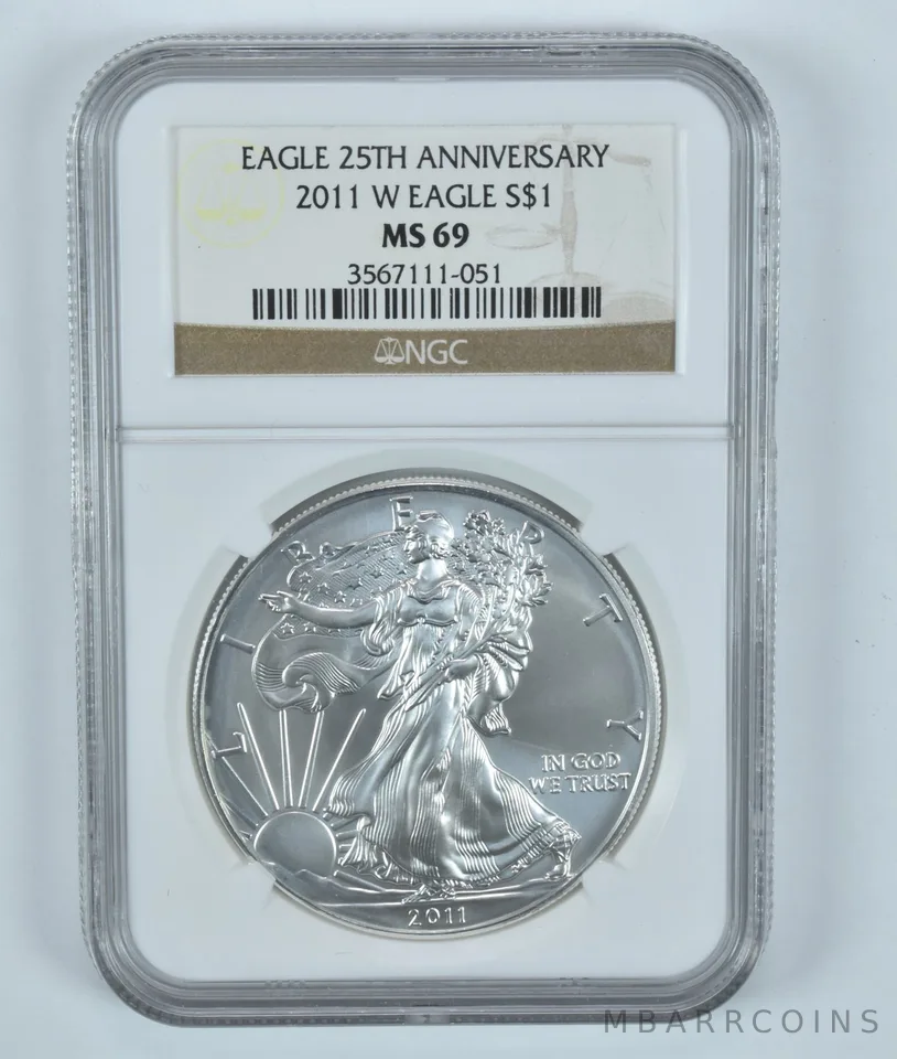 2011-W Burnished Silver Eagle 25th Anniversary MS69 NGC Brown Label