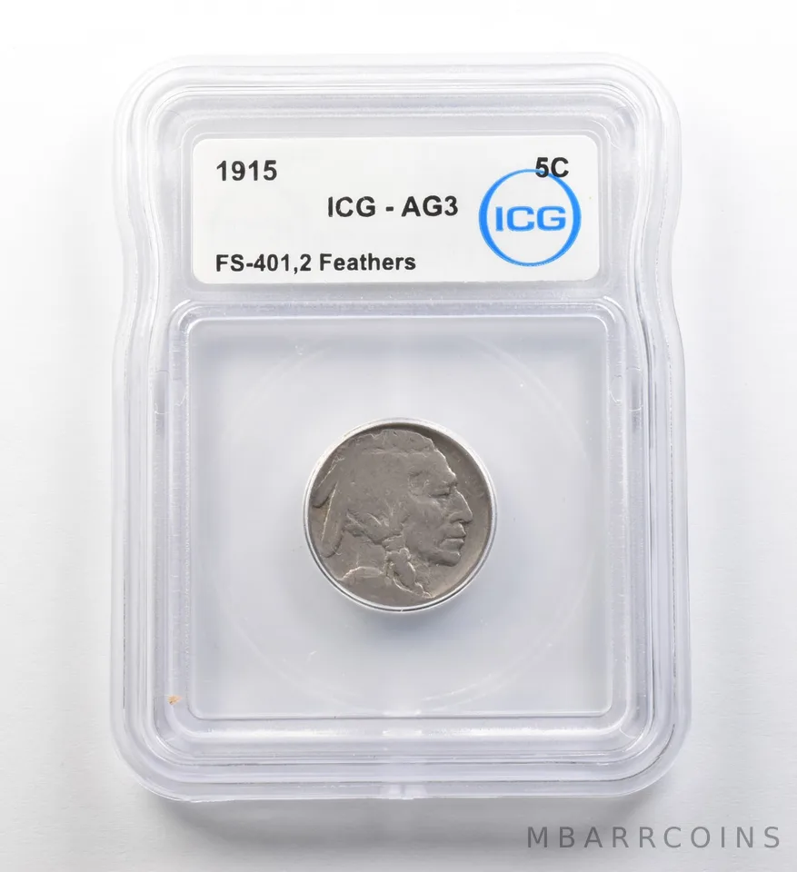 1915 Indian Head Buffalo Nickel FS-401 2 Feathers AG3 ICG ERROR *8190
