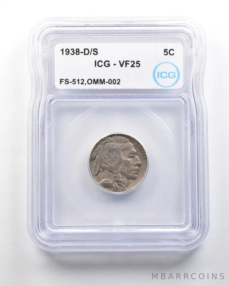 1938-D/S Indian Head Buffalo Nickel Mint Error FS-512 OMM-002 VF25 ICG *1694