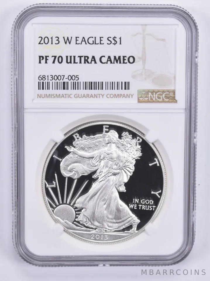 2013-W American Silver Eagle 1 Oz PF70 UCAM NGC Brown Label
