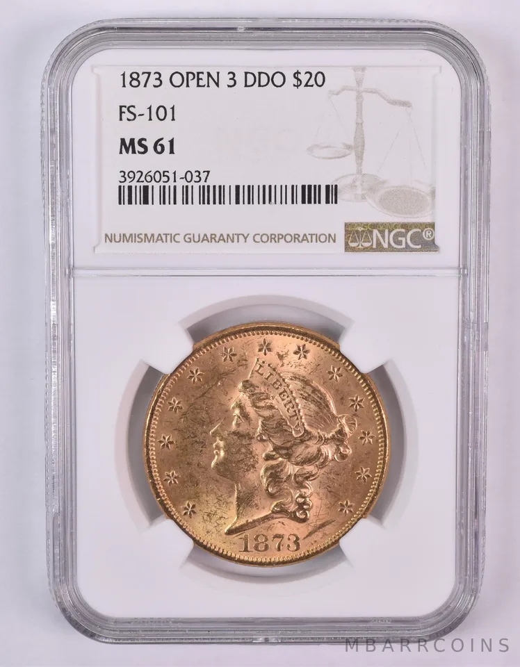 1873 $20 Liberty Head Gold Double Eagle Open 3 DDO FS-101 MS61 NGC *1003