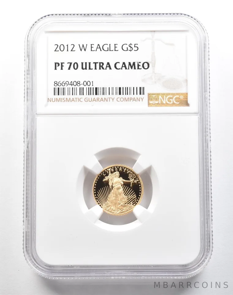 2012-W $5 American Gold Eagle 1/10 Oz Gold PF70 UCAM NGC