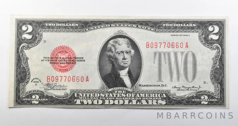 1928 C $2 US Note Red Seal a5362