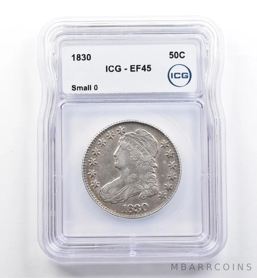 1830 Capped Bust Half Dollar Small 0 EF45 ICG *0122