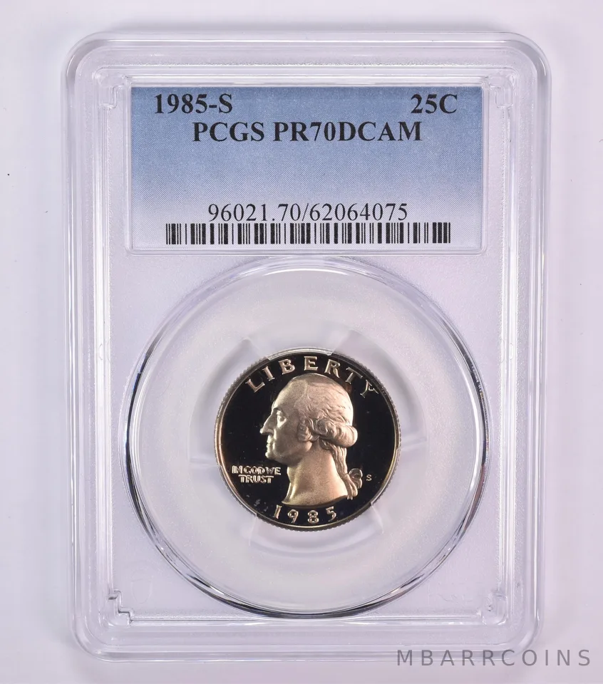 1985-S Washington Quarter PR70 DCAM PCGS Blue Label