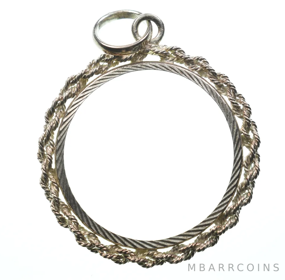.835 Silver 26 MM Sacagawea Susan B Anthony Coin Bezel Pendant Frame Edge *2384