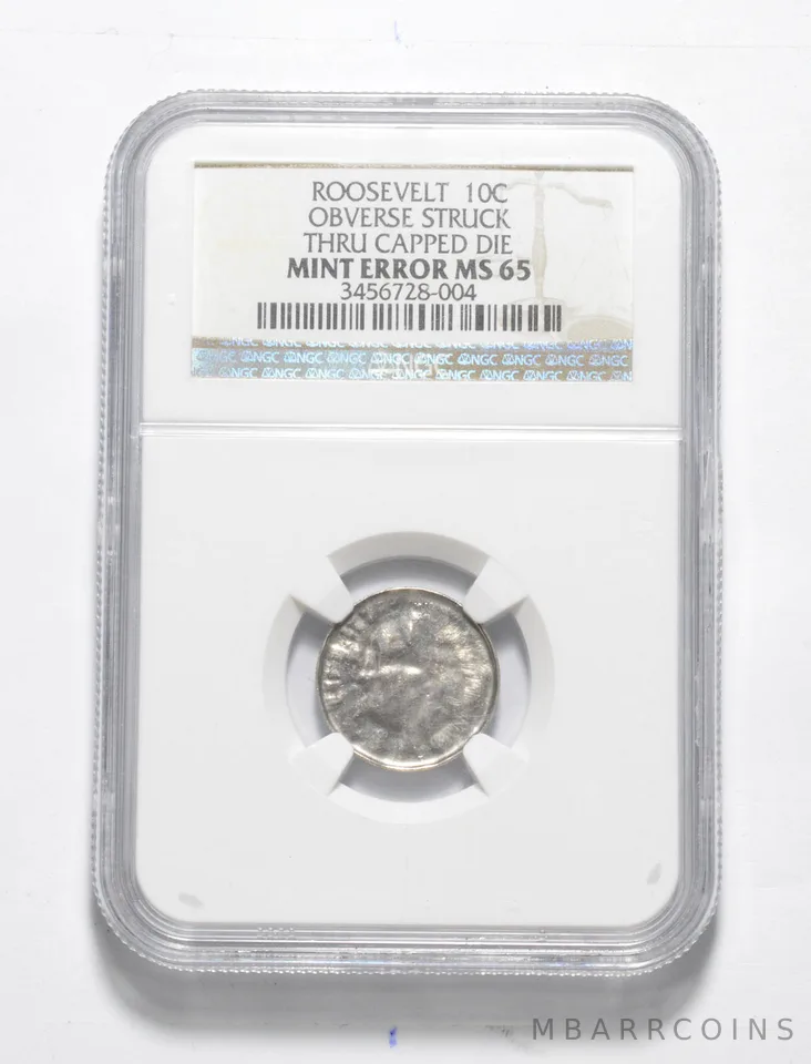 MS65 Mint Error No Date Roosevelt Dime Obverse Struck Thru Capped Die NGC a9760
