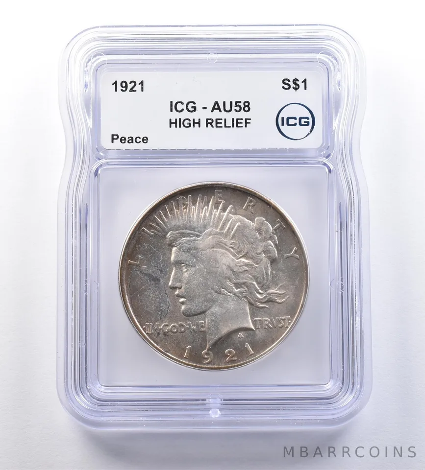 1921 Peace Silver Dollar High Relief AU58 ICG a9179