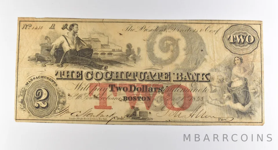 1853 $2 Boston MA Cochituate Bank Obsolete Note *3856
