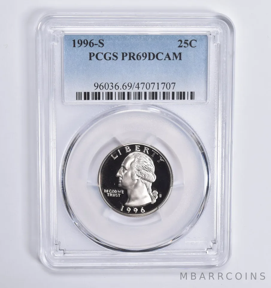 1996-S Washington Quarter 25c PR69 DCAM PCGS Blue Lbl