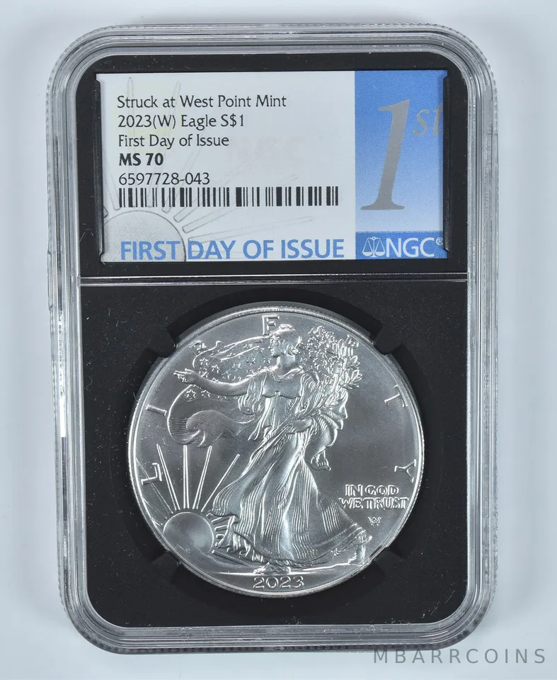 2023-(W) American Silver Eagle Struck At West Point FDOI MS70 NGC 1 Label