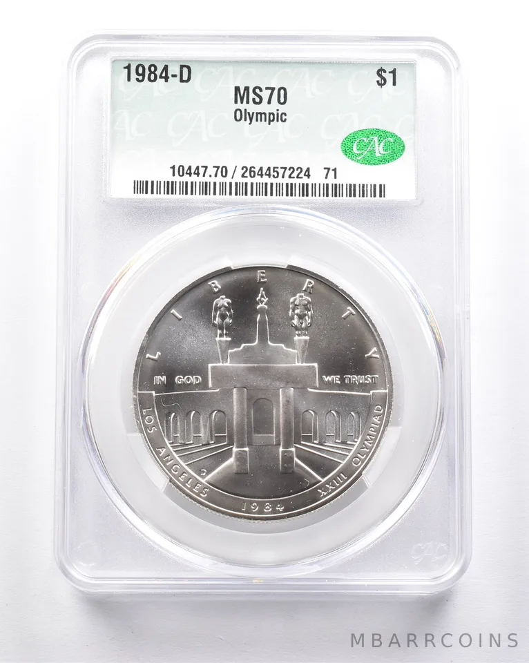 MS70 1984-D Olympic Colosseum Commemorative Dollar CAC CACG *6283
